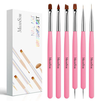 Picture of MelodySusie Nail Art Brushes Set,6pcs Nail Art Design Pen Painting Tools with Extension Gel Brush, Polish Brush, Builder Brush,Liner Brush, Carved Brush, and Dotting Pen for Home DIY Salon Use