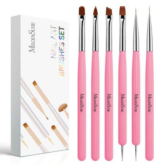 Picture of MelodySusie Nail Art Brushes Set,6pcs Nail Art Design Pen Painting Tools with Extension Gel Brush, Polish Brush, Builder Brush,Liner Brush, Carved Brush, and Dotting Pen for Home DIY Salon Use