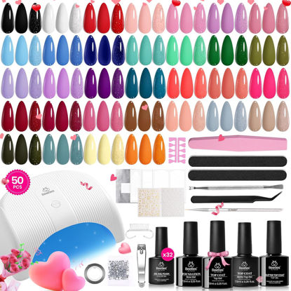 Picture of Beetles Gel Nail Polish Kit with U V Light, 32 Colors Gel Polish Nail Kit 50 Pcs Gel Polish Set with Base and Matte&Glossy Top Coat Soak Off Gel Nail Kit Manicure Valentine‘s Day Gifts for Women