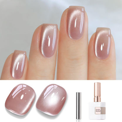 Picture of Double Rhythm Jelly Glass Cat Eye Gel Polish with Magnet 15ML Holographic Glitter Shimmer Translucent Sheer Color Magnetic Nail Polish Salon DIY at Home (Jelly Nude-MC1103)