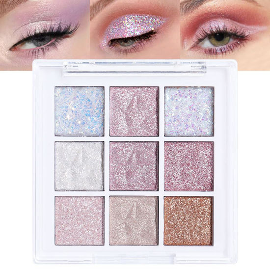 Picture of Eye Shadow Palette Makeup,Pink White Purple Glitter Shimmer Sparkle Warm Pastel 9 Colors Eye Shadow Palette,Nude White Cream Eyeshadow Palette Colorful Long Lasting Waterproof Naturing-Looking