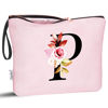 Picture of Vavabox A-Z Personalized Makeup Bag,Birthday Gifts for Women Mom,Gifts for Best Friend,Bride Bridesmaid Cosmetic bag (P, Pink)