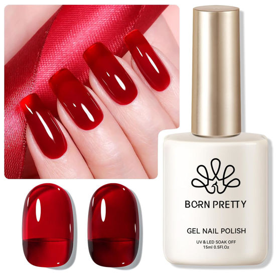 Picture of Born Pretty Jelly Burgundy Gel Nail Polish Christmas Jelly Red Gel Polish Sheer Wine Red Natural Translucent Soak Off Hema-Free Gel Polish Nail Art DIY 15ML