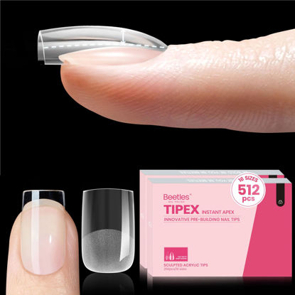 Picture of Beetles Tipex Instant Apex Nail Tips-Extra Short Square Pre-Building & Pre-Etched Strong Thick Acrylic Nail Tips,16 Sizes for Flat Nails, Press on Nails 512 Pieces Valentine's Day Gift for Women