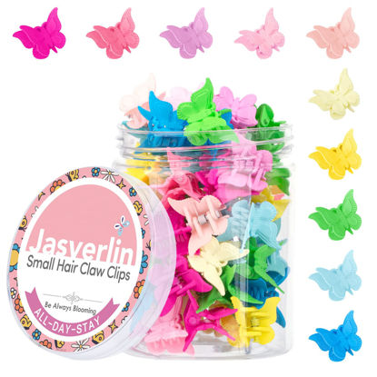 Picture of JASVERLIN Butterfly Hair Clips, Assorted Color Plastic Mini Cute Hair Clip for 90s Girls Women Kids Butterflies Y2K Festival Accessories 50pcs 10 Colors with Organizer (Solid Color)