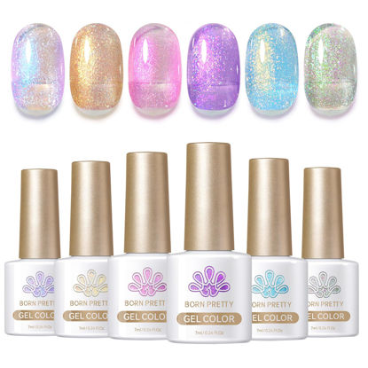 Picture of Born Pretty Pearl Gel Nail Polish Set Shell Glimmer Shimmer Mermaid Glitter Gel Polish Transparent Jelly Pearlescent Gel Polish Nail Art Manicure Varnish 6 Colors 7ml Collection Gifts