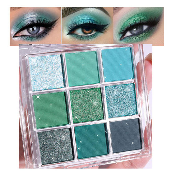 Picture of CAKAILA 9Colors Green Avocado Color Colorful Bright Eyeshadow Palette Makeup,Highly Pigmented Matte Sparkle Eye Shadow Palette Long Lasting Waterproof Blendable,Emerald Bright Eyeshadow Palette