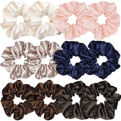 Picture of 12 Pcs Satin Silk Hair Scrunchies Soft Hair Ties Fashion Hair Bands Hair Bow Ropes Hair Elastic Bracelet Ponytail Holders Hair Accessories for Women Girls (Assorted Multi-color Pair)