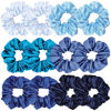 Picture of 12 Pcs Satin Silk Hair Scrunchies Soft Hair Ties Fashion Hair Bands Hair Bow Ropes Hair Elastic Bracelet Ponytail Holders Hair Accessories for Women Girls (Assorted Blue Pair)