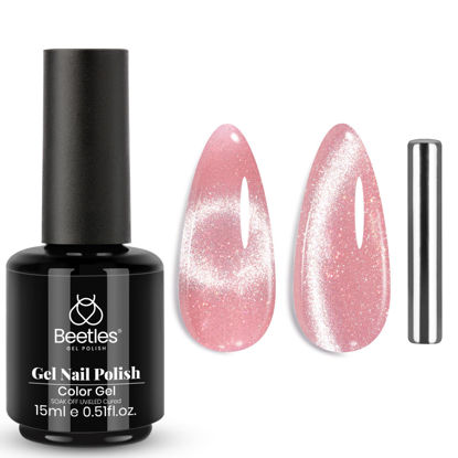 Picture of Beetles Cat Eye Gel Nail Polish, Pink Glitter Gel Polish with Magnet,Spring Glass Cat Magnetic Shimmer Salon DIY Soak Off U V Led Gel Polish Valentines Day Gifts For Women