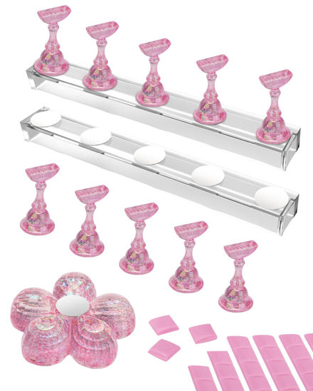 Picture of Nail Stand for Press On Magnetic Nail Tips Nail Holder for Painting Nails Fake Nail False Nail Design with Reusable Adhesive Putty Practice Nail Art Tools for Home Salon DIY Beginner Supplies