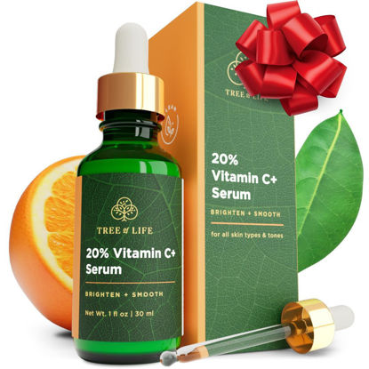Picture of Tree of Life Beauty Hydrating Facial Serum - Super 20% Vitamin C+ with Vitamin E - Brightening & Smoothing for Dry/Sensitive Skin - Anti-Aging & Dark Spot Treatment - 1 Fl Oz