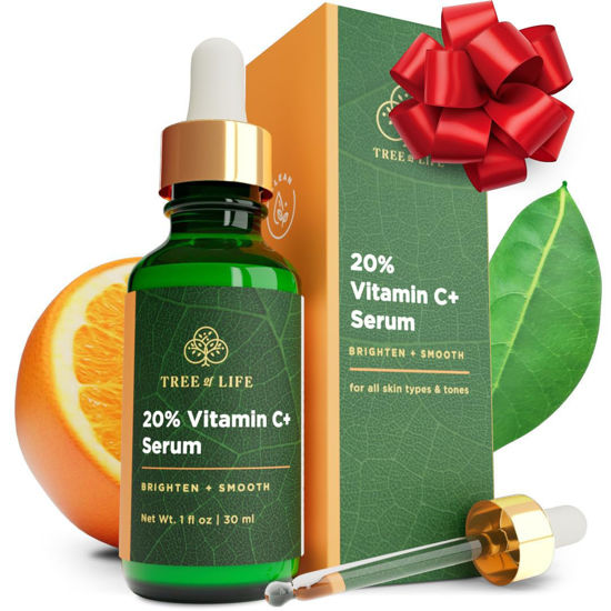 Picture of Tree of Life Beauty Hydrating Facial Serum - Super 20% Vitamin C+ with Vitamin E - Brightening & Smoothing for Dry/Sensitive Skin - Anti-Aging & Dark Spot Treatment - 1 Fl Oz