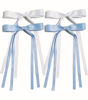 Picture of 4pcs Hair Accessories for Women, Tassel Ribbon Bowknot Long Hair Barrettes with Long Tail, Solid Claw Clips with Bow (White Light Blue)