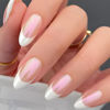 Picture of French Tip Press on Nails Short Almond Fake Nails Press ons Chrome False Nails with Designs Glossy Full Cover Acrylic Glue on Nails Cute Artificial Stick on Nails for Women Manicure Decoration 24Pcs