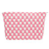 Picture of PAZIMIIK Knitted Checkered Makeup Bag Large Zipper Make Up Accessory Pouch for Purse Cosmetic Brush Bag for Travel Essential Pink White