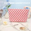 Picture of PAZIMIIK Knitted Checkered Makeup Bag Large Zipper Make Up Accessory Pouch for Purse Cosmetic Brush Bag for Travel Essential Pink White