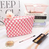 Picture of PAZIMIIK Knitted Checkered Makeup Bag Large Zipper Make Up Accessory Pouch for Purse Cosmetic Brush Bag for Travel Essential Pink White