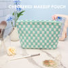 Picture of PAZIMIIK Knitted Checkered Makeup Bag Large Zipper Make Up Accessory Pouch for Purse Cosmetic Brush Bag for Travel Essential Arctic Blue