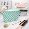 Picture of PAZIMIIK Knitted Checkered Makeup Bag Large Zipper Make Up Accessory Pouch for Purse Cosmetic Brush Bag for Travel Essential Arctic Blue