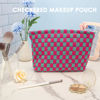 Picture of PAZIMIIK Knitted Checkered Makeup Bag Large Zipper Make Up Accessory Pouch for Purse Cosmetic Brush Bag for Travel Essential Magenta Green