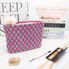 Picture of PAZIMIIK Knitted Checkered Makeup Bag Large Zipper Make Up Accessory Pouch for Purse Cosmetic Brush Bag for Travel Essential Magenta Green