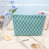 Picture of PAZIMIIK Knitted Checkered Makeup Bag Large Zipper Make Up Accessory Pouch for Purse Cosmetic Brush Bag for Travel Essential Lake Blue
