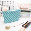 Picture of PAZIMIIK Knitted Checkered Makeup Bag Large Zipper Make Up Accessory Pouch for Purse Cosmetic Brush Bag for Travel Essential Lake Blue