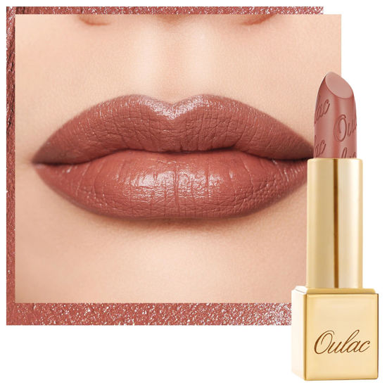 Picture of Oulac Matte Lipstick with Metallic Shine, Comfortable Creamy Texture, Smooth No Grainy Feeling, Vegan & Gluten Free, Full-Coverage Lip Colour 4.3 g, Christmas Gifts for Women, GM03 Deep down