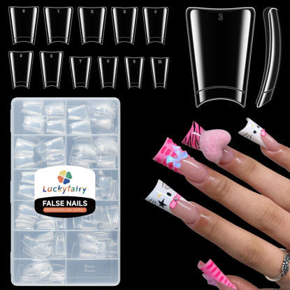 Picture of Luckyfairy Half Cover Duck Nail Tips 504 Pcs Duck Press on Nails Clear Soft Gel Short Duck Nail Tips 11 Sizes Wide French False Nails for Acrylic Nails Professional for Y2K Art Salon