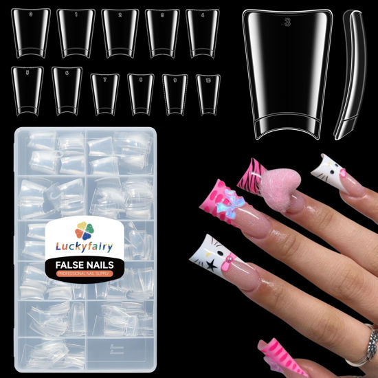 Picture of Luckyfairy Half Cover Duck Nail Tips 504 Pcs Duck Press on Nails Clear Soft Gel Short Duck Nail Tips 11 Sizes Wide French False Nails for Acrylic Nails Professional for Y2K Art Salon