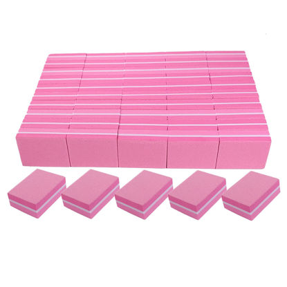 Picture of Nail Buffers (50 Pack), Mini Buffer Block Nail File for Acrylic Nails and Natural Nails, 100/180 Grit Nail Buffer Block Bulk Buffing Blocks for Nail Buff Professional Manicure File Blocks Set Pink