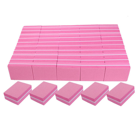 Picture of Nail Buffers (50 Pack), Mini Buffer Block Nail File for Acrylic Nails and Natural Nails, 100/180 Grit Nail Buffer Block Bulk Buffing Blocks for Nail Buff Professional Manicure File Blocks Set Pink