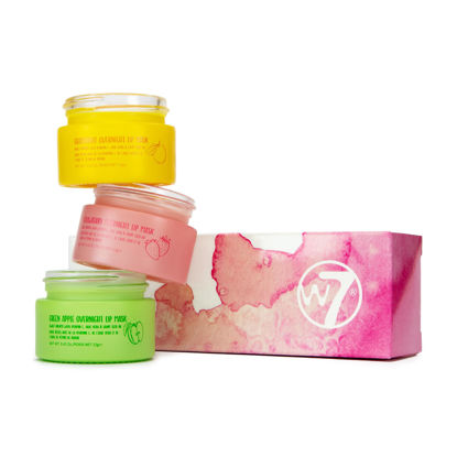 Picture of W7 Sweet Dreams Overnight Lip Mask Trio - Strawberry, Apple & Grapefruit Flavor Gift Set - Vitamin E, Aloe Vera and Grape Seed Oil - For Hydrated, Full Looking & Irresistible Lips