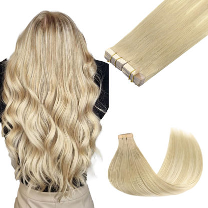 Picture of GOO GOO Tape in Hair Extensions Human Hair, 18ET90A Natural Blonde Balayage, 10inch 60g 40pcs, Thick Ends Straight Seamless Tape in, Invisible Tape in Hair Extensions Human Hair