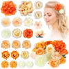 Picture of BBTO 21 Pieces Flower Hair Clip Rose Hair Clips Hair Barrettes for Women Flower Hair Accessories Boho Bride Claw Clip Hairpin Brooch Pin Headpiece for Wedding(Orange)