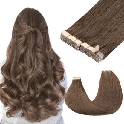 Picture of GOO GOO Tape in Hair Extensions Human Hair, 5 Light Ash Brown, 14inch 100g 40pcs, Thick Ends Straight Seamless Tape in, Invisible Tape in Hair Extensions Human Hair