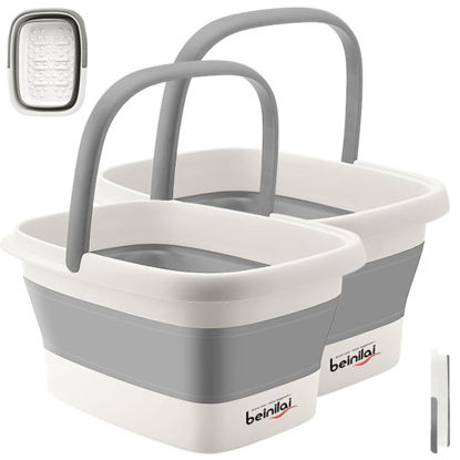 Picture of Collapsible Foot Bath Basin for Soaking Feet,Foot Soak Tub,Plastic Foot Bucket with Handles and Massage Acupoint,Foldable Laundry Basket-Gery (2 Pack)