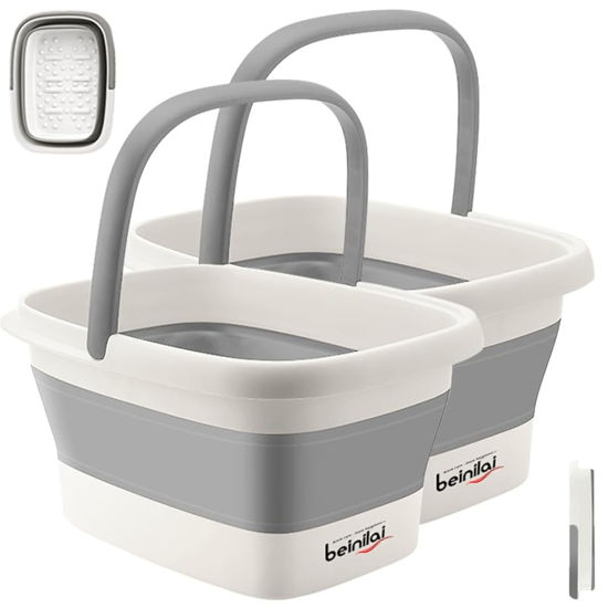 Picture of Collapsible Foot Bath Basin for Soaking Feet,Foot Soak Tub,Plastic Foot Bucket with Handles and Massage Acupoint,Foldable Laundry Basket-Gery (2 Pack)