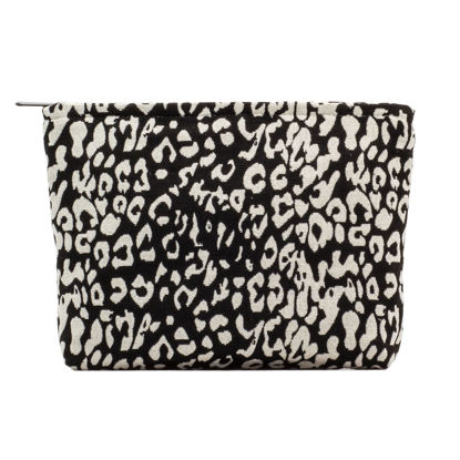 Picture of PAZIMIIK Makeup Bags for Purse Zipper Cosmetic Pouch Large Travel Canvas Make Up Organizer Tool Pouch for Women and Girls,Leopard Black