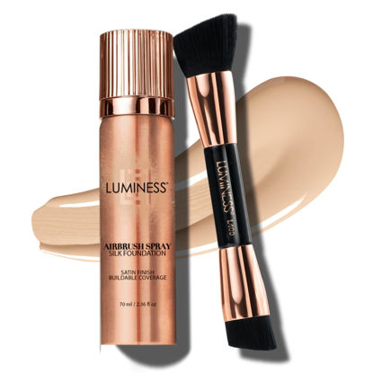 Picture of LUMINESS Silk Airbrush Spray Foundation & Buffing Brush Kit - Full Coverage Foundation & Dual-Sided Buffing Brush - Buildable Coverage, Anti-Aging Formula Hydrates & Moisturizes - Neutral Fair