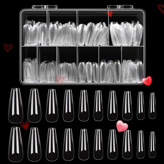 Picture of Beetles Acrylic Nails Kit 500Pcs Long Coffin Pre-Shaped Clear Full Cover Soft False Nails, Nail Tips Soak Off Easy Nail Extension Set for DIY Nails Art Home Gift for Women