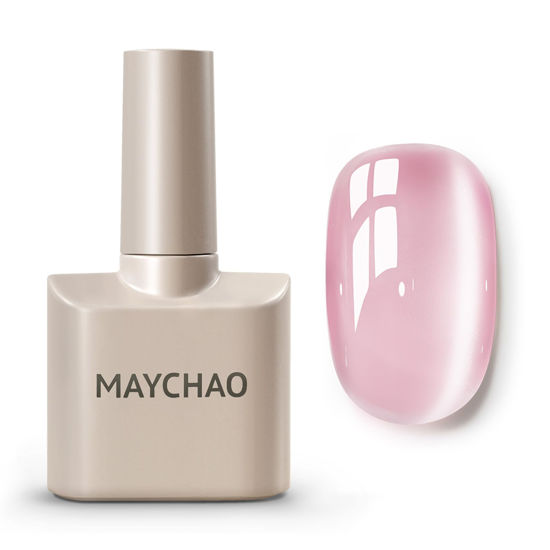 Picture of MAYCHAO 15ML Cat Eye Gel Nail Polish 1Pc Galssy Pink Gel Polish with Magnet Soak off Holographic Magnetic Nail Polish for Nail Art Manicure Salon DIY at Home, 0.5 OZ