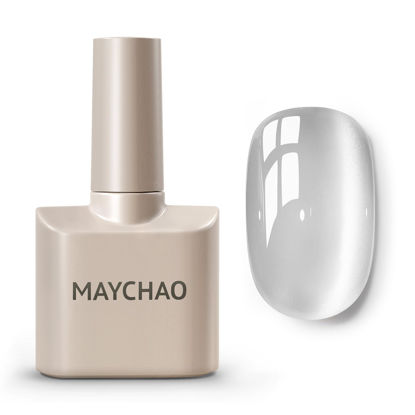 Picture of MAYCHAO 15ML Silk Silver Cat Eye Gel Nail Polish 1Pc Moonlight Silver Gel Polish with Magnet Soak off Holographic Magnetic Nail Polish for Nail Art Manicure Salon DIY at Home, 0.5 OZ