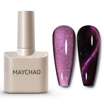 Picture of MAYCHAO 15ML Cat Eye Gel Nail Polish 1Pc Rainbow Purple Pink Gel Polish with Magnet Soak off Holographic Magnetic Nail Polish for Nail Art Manicure Salon DIY at Home, 0.5 OZ