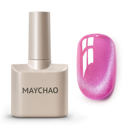 Picture of MAYCHAO 15ML Cat Eye Gel Nail Polish 1Pc Pink Gel Polish with Magnet Soak off Holographic Magnetic Nail Polish for Nail Art Manicure Salon DIY at Home, 0.5 OZ