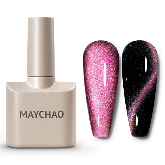 Picture of MAYCHAO 15ML Cat Eye Gel Nail Polish 1Pc Rainbow Princess Gel Polish with Magnet Soak off Holographic Magnetic Nail Polish for Nail Art Manicure Salon DIY at Home, 0.5 OZ