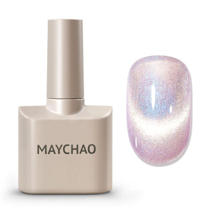 Picture of MAYCHAO 15ML Cat Eye Gel Nail Polish 1Pc Aurora Mermaid 10 Gel Polish with Magnet Soak off Holographic Magnetic Nail Polish for Nail Art Manicure Salon DIY at Home, 0.5 OZ