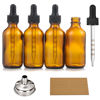 Picture of 4 Pack 1 oz Glass Dropper Bottles with Measured Dropper - 30ml Dark Amber Tincture Bottles with Graduated Calibrated Glass Eye Droppers (1ml) for Essential Oils, Liquids - Leakproof Travel Bottles