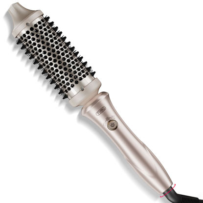 Picture of TYMO Thermal Brush Heated Round Brush - STYLUX Blowout Brush with Flexi-Fit Tech for Hair Straightening, Curling Brush Styler Tools, Straightener and Curler 2 in 1, Dual Voltage, Quick & Easy, Gold